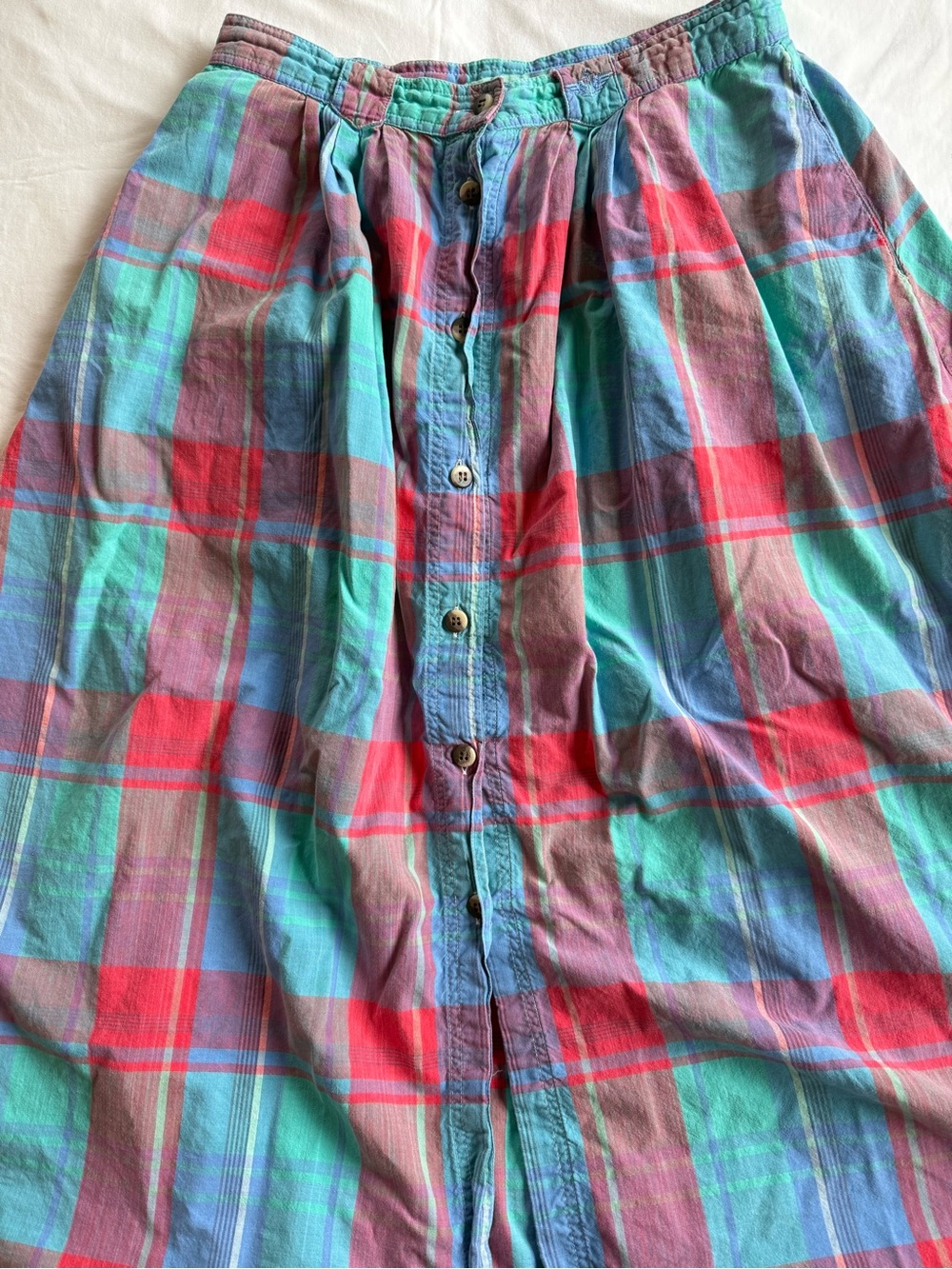Dockers Multicolor Plaid Cotton Skirt with Teal & Coral Panels